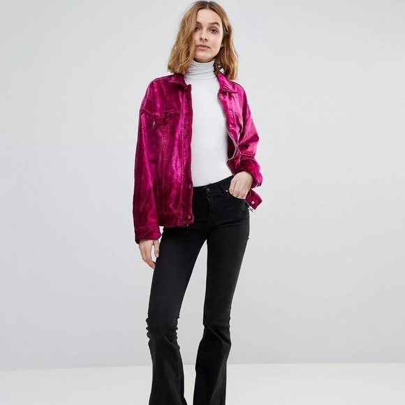 Pree People velvet trucker jacket in pink XS - Picture 5 of 14